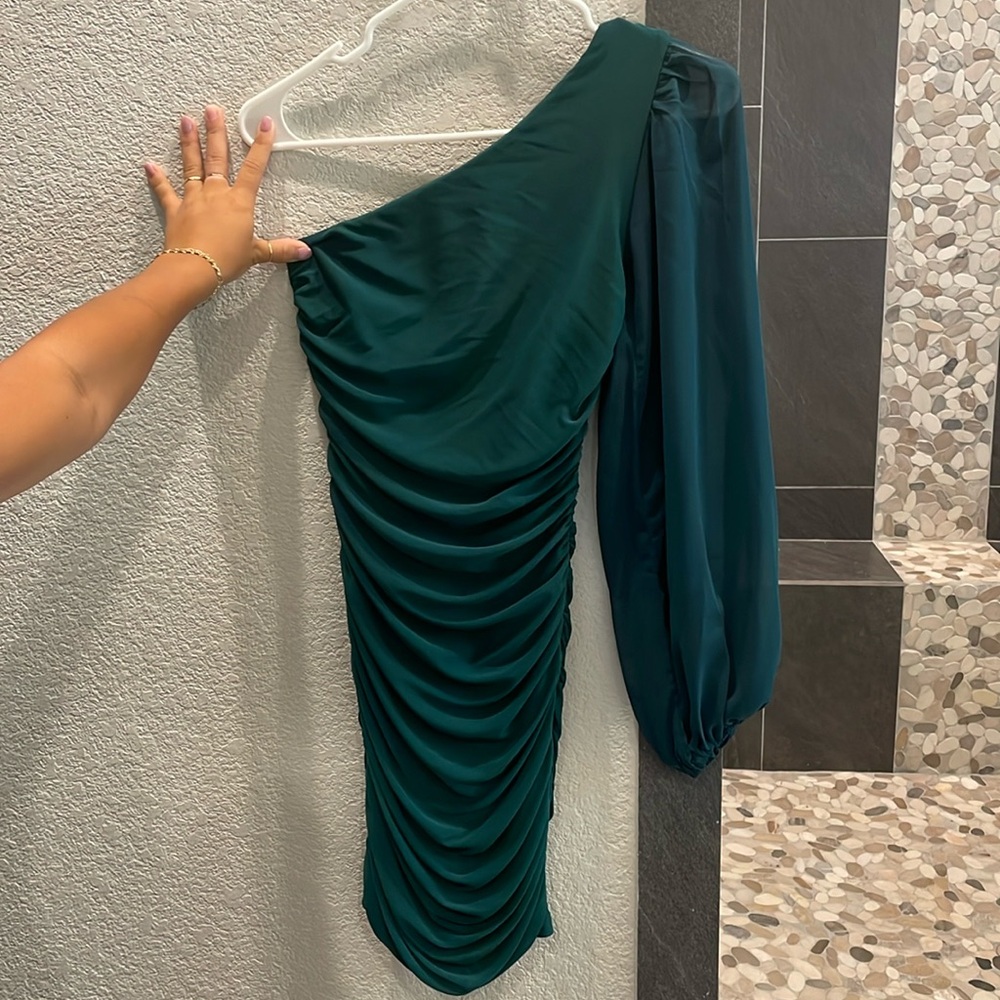 Green hello Molly one shoulder bodycon dress
